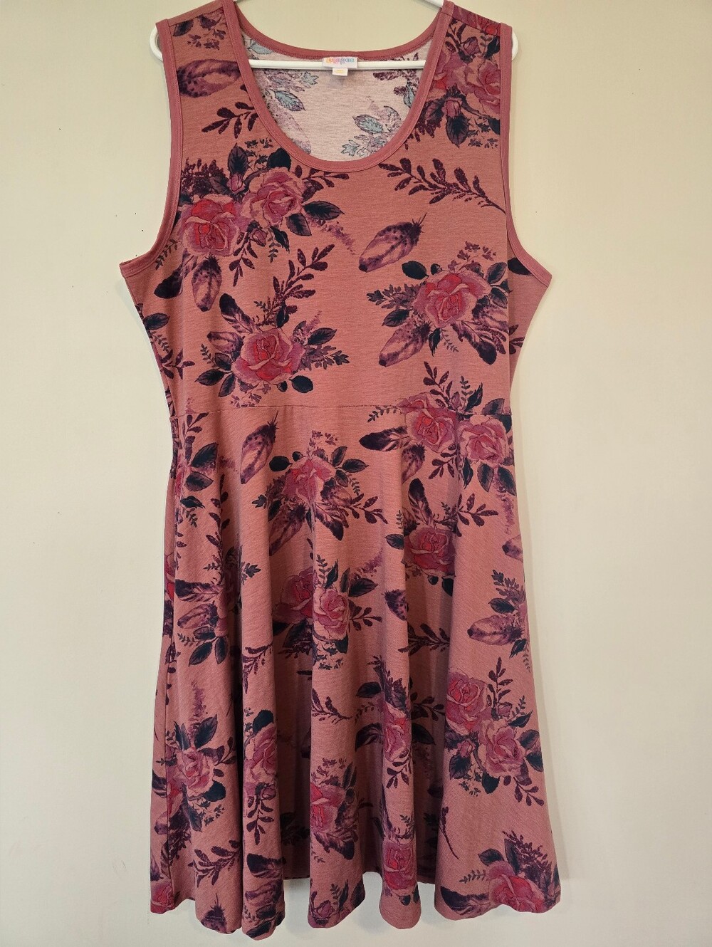 LuLaRoe Dusty Rose Floral/feathers. Midi Dress. Size 3X Summer Event Ready!